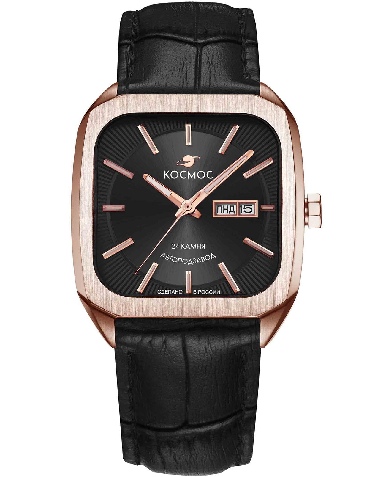 Космос Космос Марсоход K 213.41.31  K 213.41.31 механические мужские часы черный циферблат, браслет кожаный — вид спереди